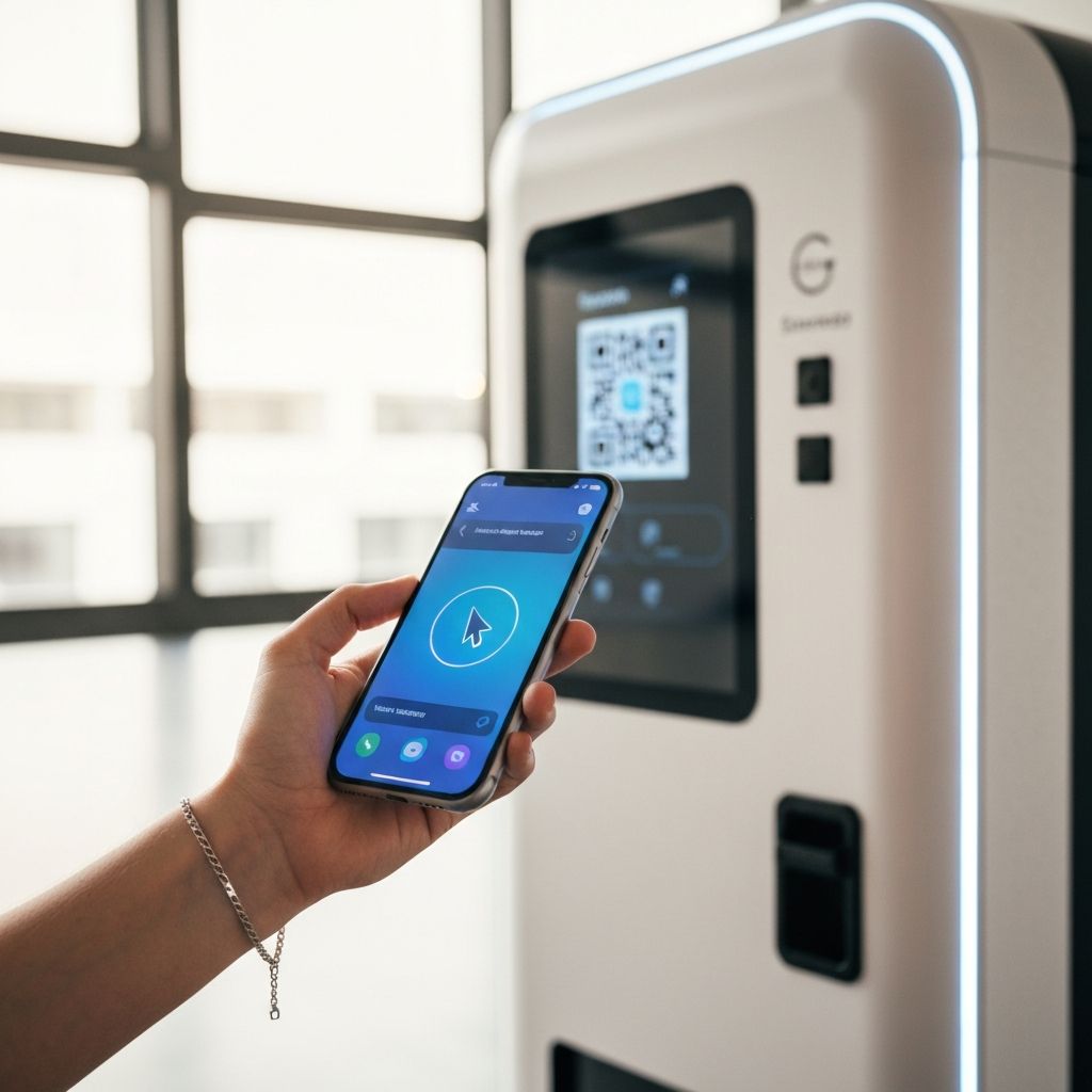 Person scanning QR code on vending machine